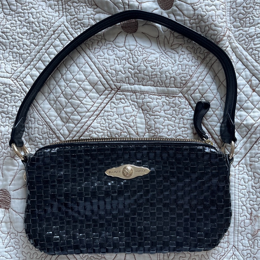 Elliott LUCCA Black Cow-Leather Braided Small Shoulder Bag